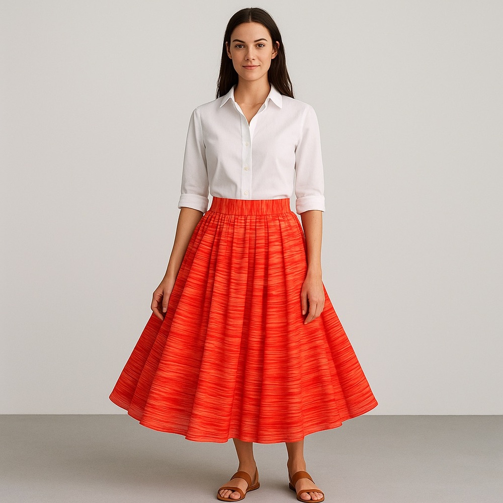 Yves Saint Laurent Rive Gauche Vintage YSL Midi Coral Salmon Stripe Full Skirt